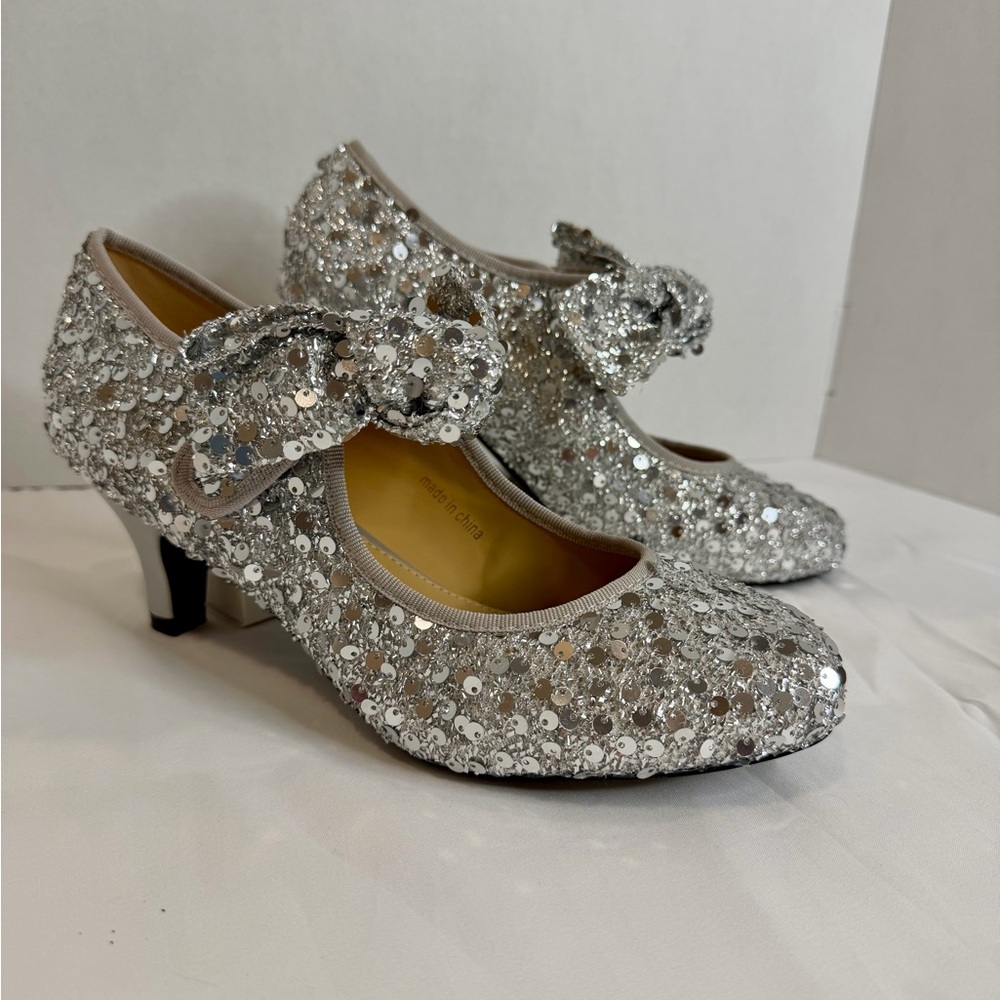 Silver Sequin Mary Jane Heels Glitter Pumps Party Wedding Shoes - Picture 2 of 13